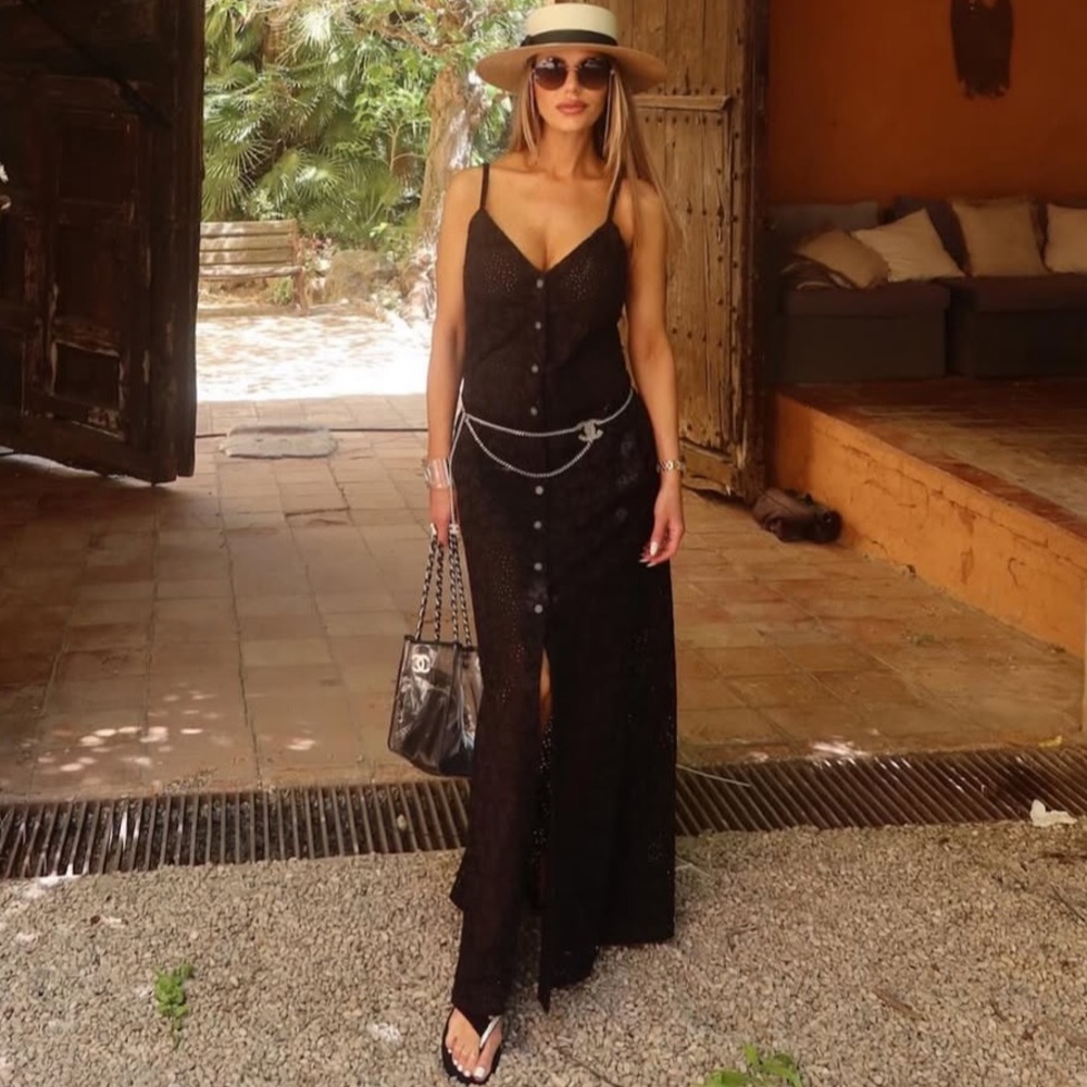 Chanel Logo Eyelet Sleeveless Midi Dress, Size 8